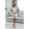 image:imagePrinStory Mens Pajamas Set Satin Silk Pajama For Men Sleepwear Shorts Summer 2 Piece Button Down Set SXXLSilver Gray Black