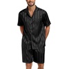 image:imagePrinStory Mens Pajamas Set Satin Silk Pajama For Men Sleepwear Shorts Summer 2 Piece Button Down Set SXXLTw Black