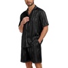 image:imagePrinStory Mens Pajamas Set Satin Silk Pajama For Men Sleepwear Shorts Summer 2 Piece Button Down Set SXXLTw Black