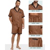 image:imagePrinStory Mens Pajamas Set Satin Silk Pajama For Men Sleepwear Shorts Summer 2 Piece Button Down Set SXXLTw Brown Black
