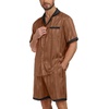 image:imagePrinStory Mens Pajamas Set Satin Silk Pajama For Men Sleepwear Shorts Summer 2 Piece Button Down Set SXXLTw Brown Black