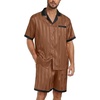image:imagePrinStory Mens Pajamas Set Satin Silk Pajama For Men Sleepwear Shorts Summer 2 Piece Button Down Set SXXLTw Brown Black