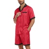 image:imagePrinStory Mens Pajamas Set Satin Silk Pajama For Men Sleepwear Shorts Summer 2 Piece Button Down Set SXXLTw Red Black