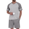 image:imagePrinStory Mens Pajamas Set Short Sleeve Lightweight and Soft Pajama Sets Summer Pjs Sets with PocketsLight Gray Dark Gray