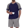 image:imagePrinStory Mens Pajamas Set Short Sleeve Lightweight and Soft Pajama Sets Summer Pjs Sets with PocketsNavy Blue Dark Gray