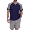 image:imagePrinStory Mens Pajamas Set Short Sleeve Lightweight and Soft Pajama Sets Summer Pjs Sets with PocketsNavy Blue Dark Gray