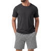 image:imagePrinStory Mens Pajamas Set Short Sleeve Pjs 2 Piece Comfy Pajama Sleepwear Henley Loungewear Sets with PocketsDeep Gray Stripe