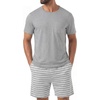 image:imagePrinStory Mens Pajamas Set Short Sleeve Pjs 2 Piece Comfy Pajama Sleepwear Henley Loungewear Sets with PocketsGray Stripe