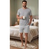image:imagePrinStory Mens Pajamas Set Short Sleeve Pjs 2 Piece Comfy Pajama Sleepwear Henley Loungewear Sets with PocketsGray Stripe
