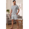 image:imagePrinStory Mens Pajamas Set Short Sleeve Pjs 2 Piece Comfy Pajama Sleepwear Henley Loungewear Sets with PocketsGray Stripe