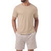 image:imagePrinStory Mens Pajamas Set Short Sleeve Pjs 2 Piece Comfy Pajama Sleepwear Henley Loungewear Sets with PocketsLight Khaki Stripe
