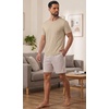 image:imagePrinStory Mens Pajamas Set Short Sleeve Pjs 2 Piece Comfy Pajama Sleepwear Henley Loungewear Sets with PocketsLight Khaki Stripe