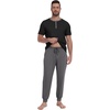 image:imagePrinStory Mens Pajamas Set Short Sleeve Pjs Sets 2 Piece Soft Pajama Henley Neckline Loungewear Sets with PocketsBlack Dark Gray