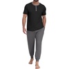 image:imagePrinStory Mens Pajamas Set Short Sleeve Pjs Sets 2 Piece Soft Pajama Henley Neckline Loungewear Sets with PocketsBlack Dark Gray