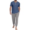 image:imagePrinStory Mens Pajamas Set Short Sleeve Pjs Sets 2 Piece Soft Pajama Henley Neckline Loungewear Sets with PocketsGray Blue Light Gray