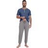 image:imagePrinStory Mens Pajamas Set Short Sleeve Pjs Sets 2 Piece Soft Pajama Henley Neckline Loungewear Sets with PocketsGray Blue Light Gray