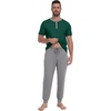 image:imagePrinStory Mens Pajamas Set Short Sleeve Pjs Sets 2 Piece Soft Pajama Henley Neckline Loungewear Sets with PocketsGreen Light Gray