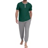 image:imagePrinStory Mens Pajamas Set Short Sleeve Pjs Sets 2 Piece Soft Pajama Henley Neckline Loungewear Sets with PocketsGreen Light Gray