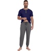 image:imagePrinStory Mens Pajamas Set Short Sleeve Pjs Sets 2 Piece Soft Pajama Henley Neckline Loungewear Sets with PocketsNavy Blue Dark Gray