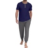 image:imagePrinStory Mens Pajamas Set Short Sleeve Pjs Sets 2 Piece Soft Pajama Henley Neckline Loungewear Sets with PocketsNavy Blue Dark Gray