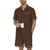 image:imagePrinStory Mens Pajamas Set Short Sleeve Sleepwear Pjs Lightweight TwoPieces Pajama Comfy Loungewear with Pockets S2XLDark Brown