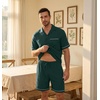image:imagePrinStory Mens Pajamas Set Short Sleeve Sleepwear Pjs Lightweight TwoPieces Pajama Comfy Loungewear with Pockets S2XLDark Green