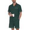 image:imagePrinStory Mens Pajamas Set Short Sleeve Sleepwear Pjs Lightweight TwoPieces Pajama Comfy Loungewear with Pockets S2XLDark Green