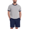 image:imagePrinStory Mens Pajamas Set Short Sleeve Sleepwear Pjs Soft Nightwear 2 Piece Loungewear with Pockets S2XLLight Gray Navy