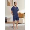 image:imagePrinStory Mens Pajamas Set Sleepwear Lightweight Short Sleeve Shirts and Shorts Soft 2 Piece Lounge Set Cozy Nightwear