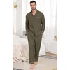 image:imagePrinStory Mens Pajamas Set Sleepwear Pjs Lightweight Long Sleeve Button Down Notched Collar Pajama Comfy Sleep Sets S2XL1army Green