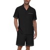 image:imagePrinStory Mens Pajamas Set Sleepwear Pjs Lightweight Short Sleeve Pajama 2 Piece Comfy Loungewear with Pockets S2XLBlack