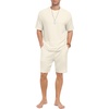 image:imagePrinStory Mens Pajamas Set Summer Pjs Sets Lightweight Short Sleeve Pajama Shorts Set Soft Sleepwear Loungewear with PocketsApricot