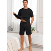 image:imagePrinStory Mens Pajamas Set Summer Pjs Sets Lightweight Short Sleeve Pajama Shorts Set Soft Sleepwear Loungewear with PocketsBlack