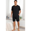 image:imagePrinStory Mens Pajamas Set Summer Pjs Sets Lightweight Short Sleeve Pajama Shorts Set Soft Sleepwear Loungewear with PocketsBlack