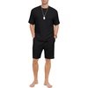 image:imagePrinStory Mens Pajamas Set Summer Pjs Sets Lightweight Short Sleeve Pajama Shorts Set Soft Sleepwear Loungewear with PocketsBlack