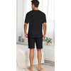 image:imagePrinStory Mens Pajamas Set Summer Pjs Sets Lightweight Short Sleeve Pajama Shorts Set Soft Sleepwear Loungewear with PocketsBlack