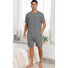 image:imagePrinStory Mens Pajamas Set Summer Pjs Sets Lightweight Short Sleeve Pajama Shorts Set Soft Sleepwear Loungewear with PocketsDark Gray