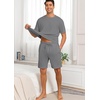 image:imagePrinStory Mens Pajamas Set Summer Pjs Sets Lightweight Short Sleeve Pajama Shorts Set Soft Sleepwear Loungewear with PocketsDark Gray