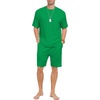 image:imagePrinStory Mens Pajamas Set Summer Pjs Sets Lightweight Short Sleeve Pajama Shorts Set Soft Sleepwear Loungewear with PocketsGrass Green