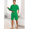 image:imagePrinStory Mens Pajamas Set Summer Pjs Sets Lightweight Short Sleeve Pajama Shorts Set Soft Sleepwear Loungewear with PocketsGrass Green