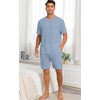 image:imagePrinStory Mens Pajamas Set Summer Pjs Sets Lightweight Short Sleeve Pajama Shorts Set Soft Sleepwear Loungewear with PocketsGray Blue