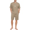 image:imagePrinStory Mens Pajamas Set Summer Pjs Sets Lightweight Short Sleeve Pajama Shorts Set Soft Sleepwear Loungewear with PocketsKhaki