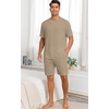 image:imagePrinStory Mens Pajamas Set Summer Pjs Sets Lightweight Short Sleeve Pajama Shorts Set Soft Sleepwear Loungewear with PocketsKhaki