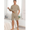 image:imagePrinStory Mens Pajamas Set Summer Pjs Sets Lightweight Short Sleeve Pajama Shorts Set Soft Sleepwear Loungewear with PocketsKhaki