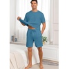 image:imagePrinStory Mens Pajamas Set Summer Pjs Sets Lightweight Short Sleeve Pajama Shorts Set Soft Sleepwear Loungewear with PocketsPeacock Blue