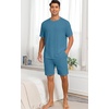 image:imagePrinStory Mens Pajamas Set Summer Pjs Sets Lightweight Short Sleeve Pajama Shorts Set Soft Sleepwear Loungewear with PocketsPeacock Blue