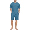 image:imagePrinStory Mens Pajamas Set Summer Pjs Sets Lightweight Short Sleeve Pajama Shorts Set Soft Sleepwear Loungewear with PocketsPeacock Blue