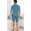 image:imagePrinStory Mens Pajamas Set Summer Pjs Sets Lightweight Short Sleeve Pajama Shorts Set Soft Sleepwear Loungewear with PocketsPeacock Blue