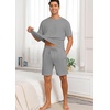 image:imagePrinStory Mens Pajamas Set Summer Pjs Sets Lightweight Short Sleeve Pajama Shorts Set Soft Sleepwear Loungewear with PocketsSilver Gray