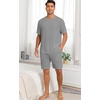 image:imagePrinStory Mens Pajamas Set Summer Pjs Sets Lightweight Short Sleeve Pajama Shorts Set Soft Sleepwear Loungewear with PocketsSilver Gray